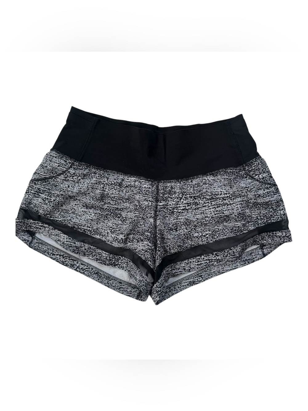 Lululemon Size 8 Black Gray Print Running Athletic Shorts Zip Pocket
